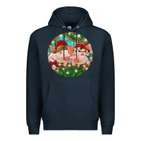 Navy Christmas Pigs Premium Hoodie - RanaPortraitStore