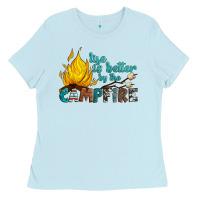 Baby Blue life is better by the campfire Ladies Tee - Artiststas