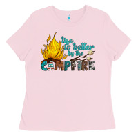 Bubblegum Pink life is better by the campfire Ladies Tee - Artiststas