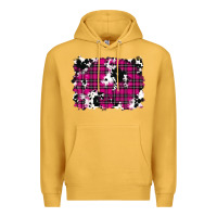 Mustard Pink Christmas Plaid Cowhide Pattern Background Premium Hoodie - RanaPortraitStore
