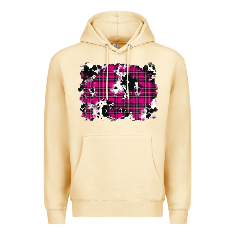 Pink Christmas Plaid Cowhide Pattern Background Premium Hoodie by RanaPortraitStore | Teevron