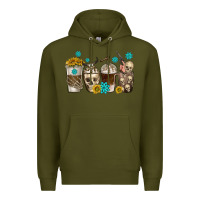 Army Green coffee cups bull skull with gemstones Premium Hoodie - texasbilliewilder