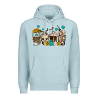 Blue Mist coffee cups bull skull with gemstones Premium Hoodie - texasbilliewilder