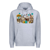 Heather Grey coffee cups bull skull with gemstones Premium Hoodie - texasbilliewilder