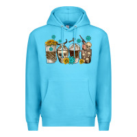 Ocean Blue coffee cups bull skull with gemstones Premium Hoodie - texasbilliewilder