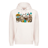 Pale Pink coffee cups bull skull with gemstones Premium Hoodie - texasbilliewilder