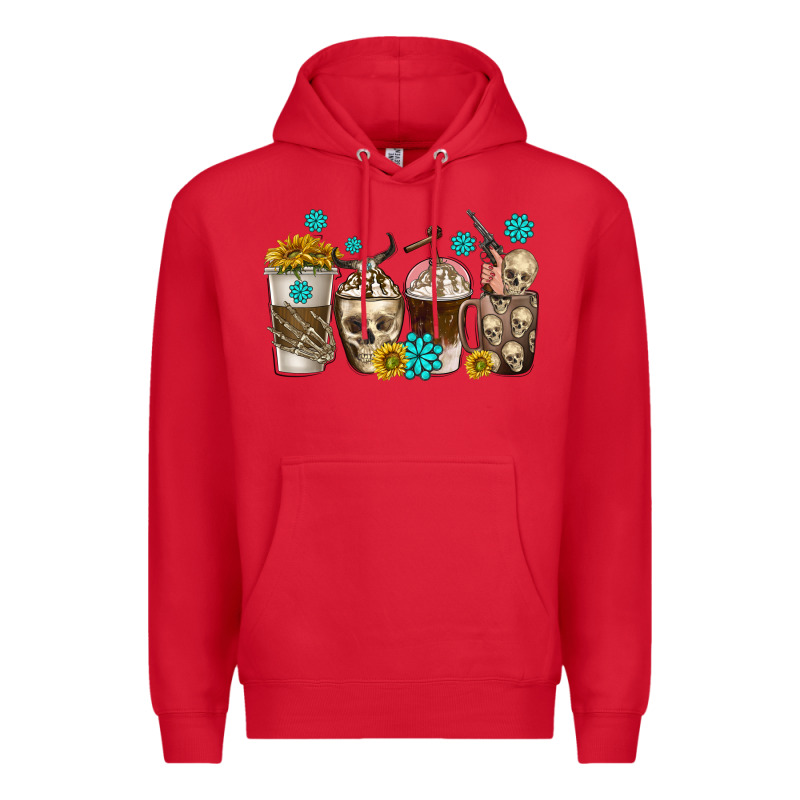 Coffee Cups Bull Skull With Gemstones Premium Hoodie by texasbilliewilder | Teevron