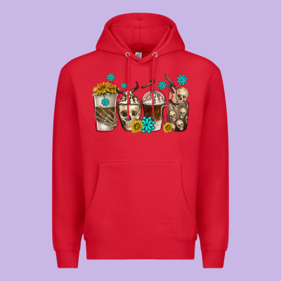 Premium Hoodie coffee cups bull skull with gemstones