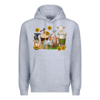 Heather Grey coffee cups goats Premium Hoodie - texasbilliewilder