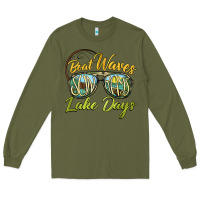 Army Green boat waves sun rays lake days Long Sleeve Tee - BarkalooDesign