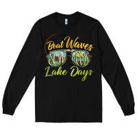 Black boat waves sun rays lake days Long Sleeve Tee - BarkalooDesign