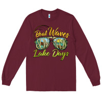 Burgundy boat waves sun rays lake days Long Sleeve Tee - BarkalooDesign