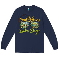 Navy boat waves sun rays lake days Long Sleeve Tee - BarkalooDesign