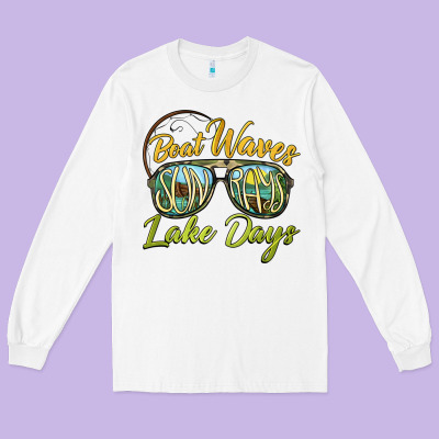 Boat Waves Sun Rays Lake Days Long Sleeve Tee Designed By Barkaloodesign