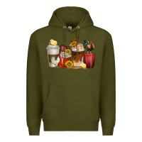 Army Green coffee cups rooster Premium Hoodie - texasbilliewilder