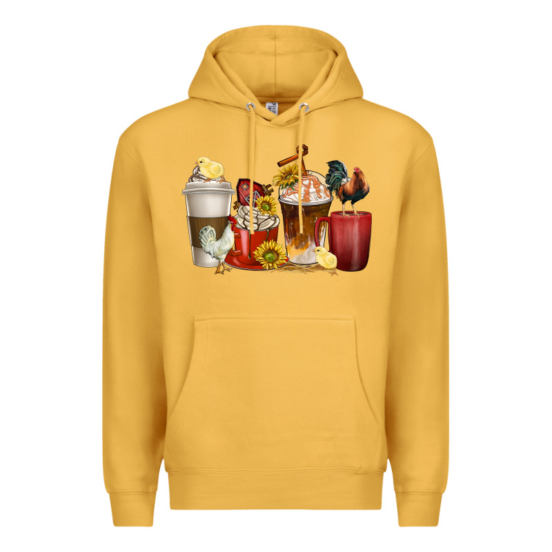 Coffee Cups Rooster Premium Hoodie by texasbilliewilder | Teevron