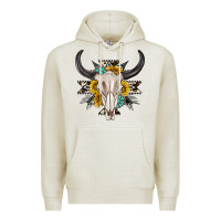 Oatmeal Heather cow aztec western bull skull Premium Hoodie - texasbilliewilder