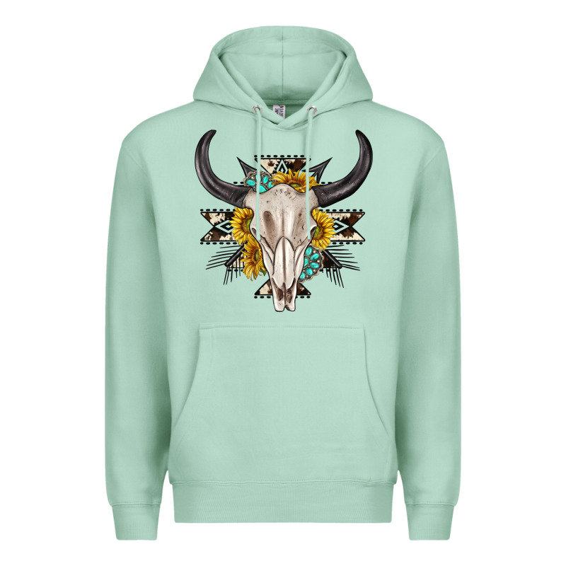 Cow Aztec Western Bull Skull Premium Hoodie by texasbilliewilder | Teevron