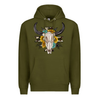 Army Green cow aztec western bull skull Premium Hoodie - texasbilliewilder
