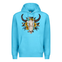 Ocean Blue cow aztec western bull skull Premium Hoodie - texasbilliewilder