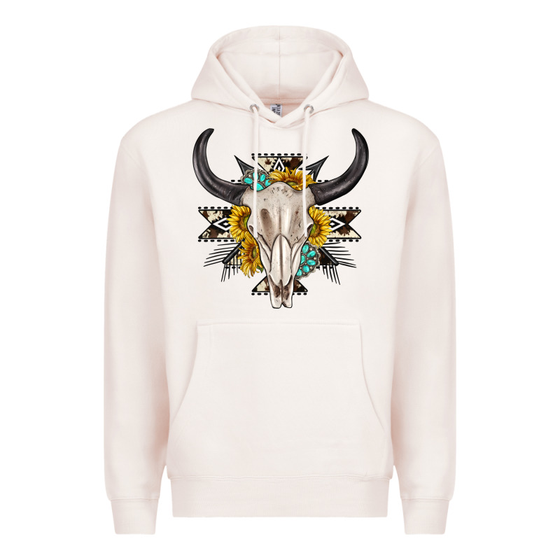 Cow Aztec Western Bull Skull Premium Hoodie by texasbilliewilder | Teevron