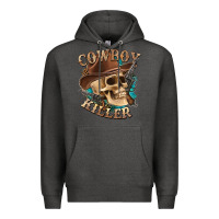 Charcoal Heather cowboy killer with skull Premium Hoodie - texasbilliewilder