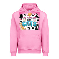 Fuchsia Pink life is better with cats Urban Hoodie - MaliasSmallBusiness