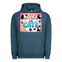 Pigment Midnight Navy life is better with cats Urban Hoodie - MaliasSmallBusiness