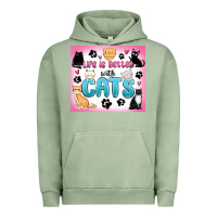 Pigment Oil Green life is better with cats Urban Hoodie - MaliasSmallBusiness