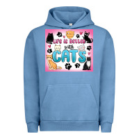 Pigment Pebble Blue life is better with cats Urban Hoodie - MaliasSmallBusiness