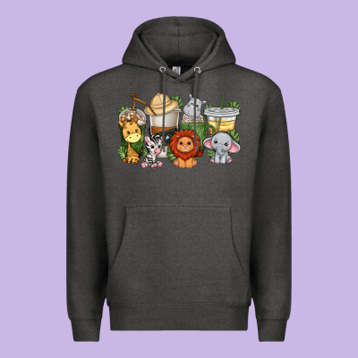 Premium Hoodie cute baby safari animals coffee cups