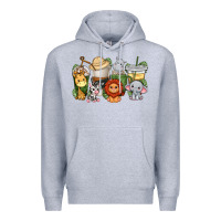 Heather Grey cute baby safari animals coffee cups Premium Hoodie - texasbilliewilder
