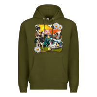 Army Green cowhide farm truck with farm animals Premium Hoodie - texasbilliewilder