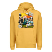 Mustard cowhide farm truck with farm animals Premium Hoodie - texasbilliewilder