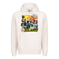 Pale Pink cowhide farm truck with farm animals Premium Hoodie - texasbilliewilder