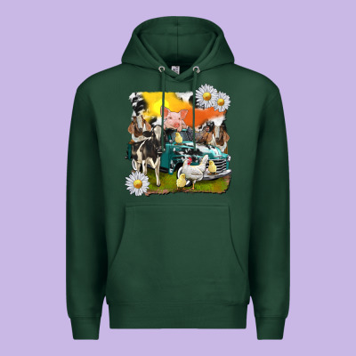 Premium Hoodie cowhide farm truck with farm animals