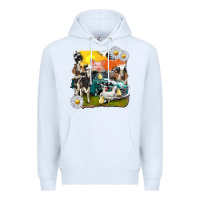 White cowhide farm truck with farm animals Premium Hoodie - texasbilliewilder