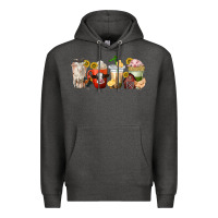 Charcoal Heather farm animals coffee cups Premium Hoodie - texasbilliewilder