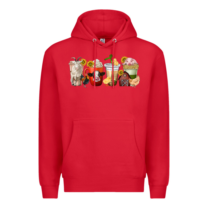 Farm Animals Coffee Cups Premium Hoodie by texasbilliewilder | Teevron