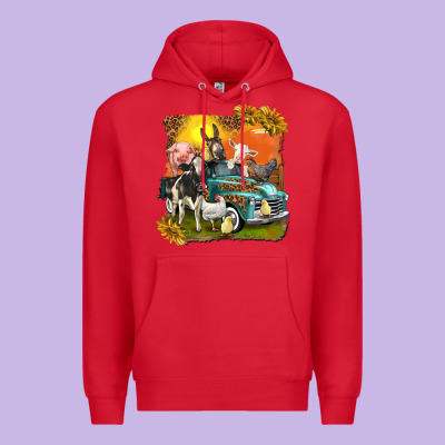 Premium Hoodie farm truck with farm animals