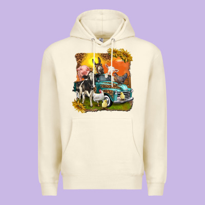 Premium Hoodie farm truck with farm animals