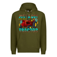 Army Green just a boy who loves tractor Premium Hoodie - texasbilliewilder