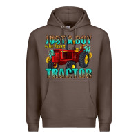 Coffee just a boy who loves tractor Premium Hoodie - texasbilliewilder