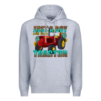 Heather Grey just a boy who loves tractor Premium Hoodie - texasbilliewilder