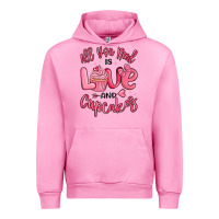 Fuchsia Pink all you need is love and cupcakes valentines day Urban Hoodie - MaliasSmallBusiness