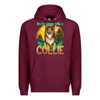 Burgundy life is better with a collie Premium Hoodie - texasbilliewilder