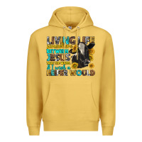Antique Gold living life somewhere between jesus Premium Hoodie - texasbilliewilder