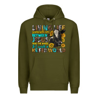 Army Green living life somewhere between jesus Premium Hoodie - texasbilliewilder