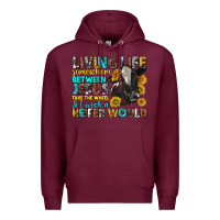 Burgundy living life somewhere between jesus Premium Hoodie - texasbilliewilder