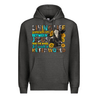 Charcoal Heather living life somewhere between jesus Premium Hoodie - texasbilliewilder